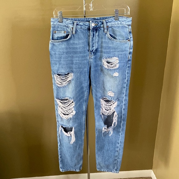 Topshop Denim - Topshop Moto Button Fly Heavy Distressed Jeans